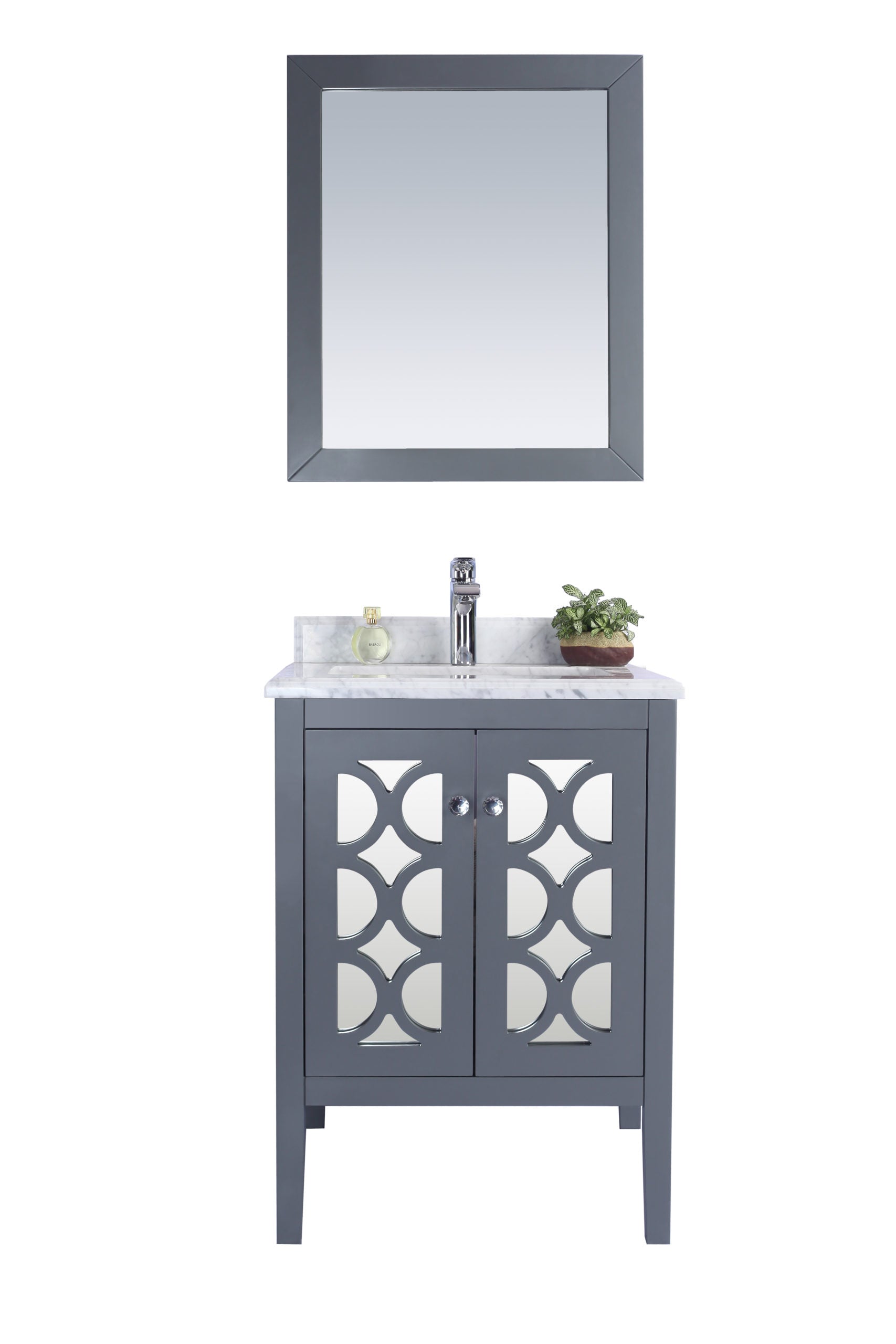 Laviva - Mediterraneo 24" Grey Bathroom Vanity with White Carrara Marble Countertop | 313MKSH-24G-WC