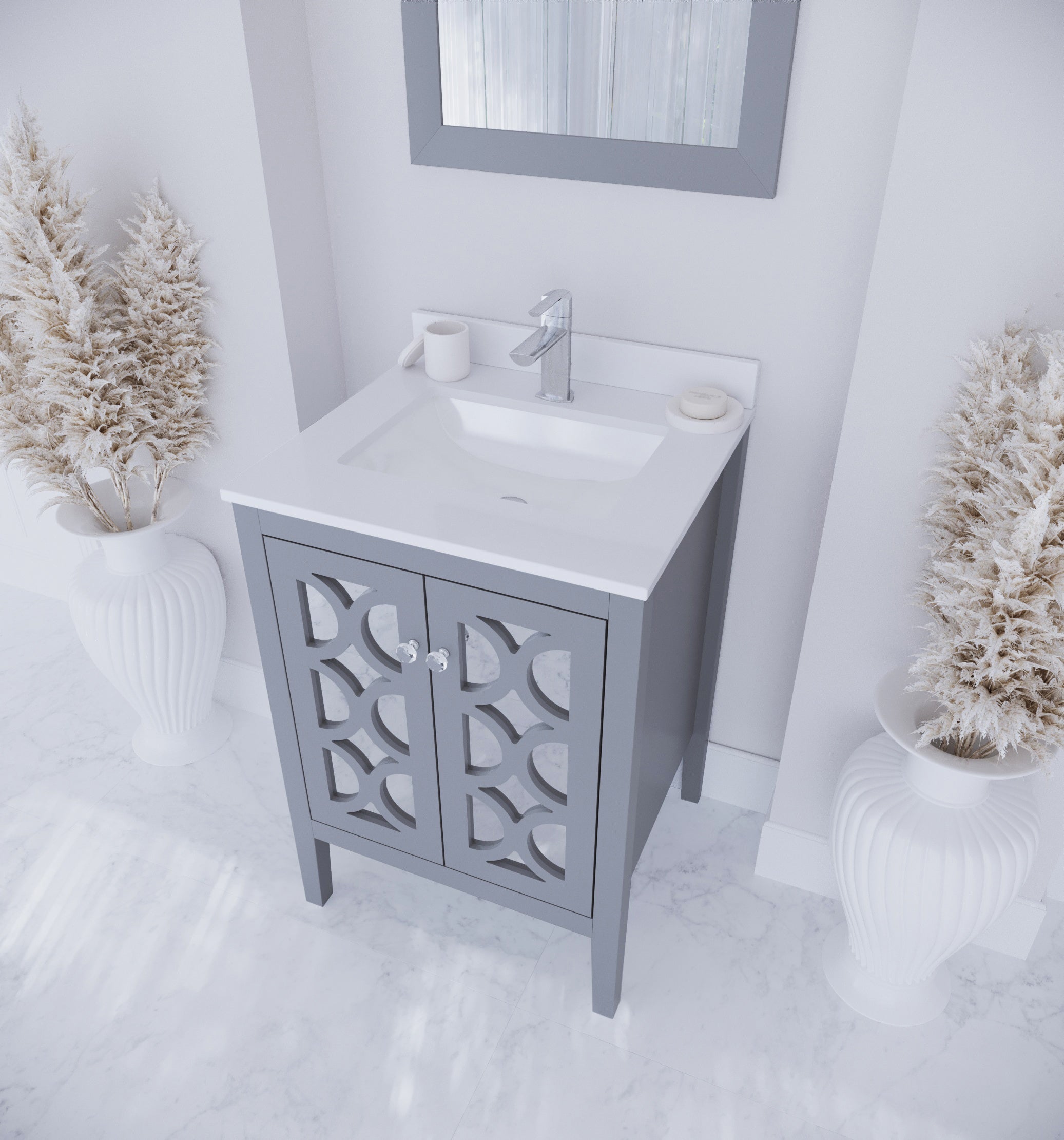 Laviva - Mediterraneo 24" Grey Bathroom Vanity with White Quartz Countertop | 313MKSH-24G-WQ