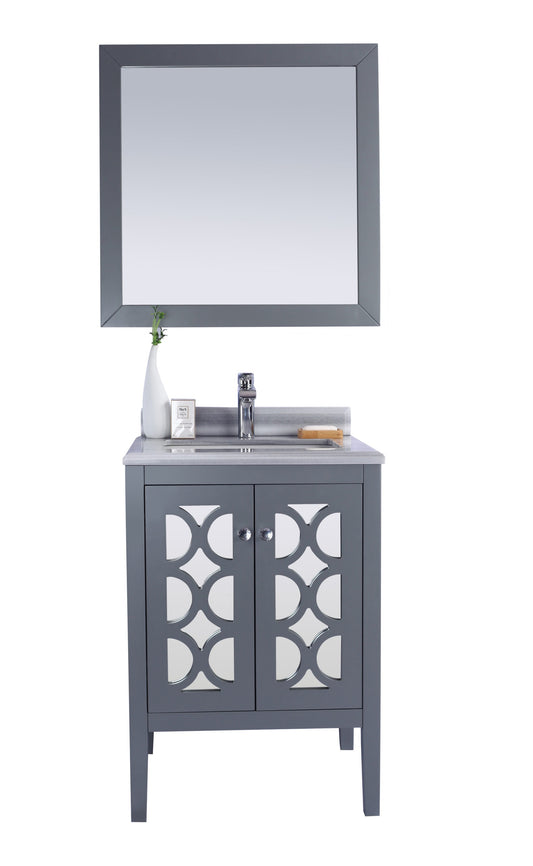 Laviva - Mediterraneo 24" Grey Bathroom Vanity with White Stripes Marble Countertop | 313MKSH-24G-WS