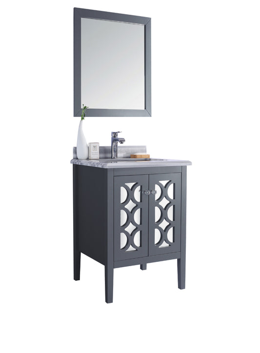 Laviva - Mediterraneo 24" Grey Bathroom Vanity with White Stripes Marble Countertop | 313MKSH-24G-WS