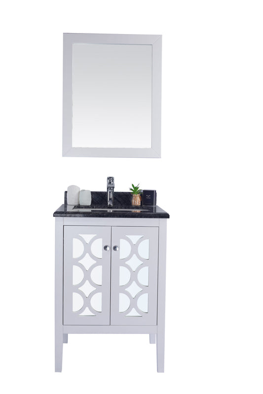 Laviva - Mediterraneo 24" White Bathroom Vanity with Black Wood Marble Countertop | 313MKSH-24W-BW