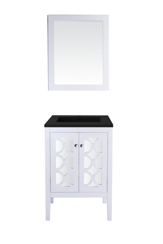 Laviva - Mediterraneo 24" White Bathroom Vanity with Matte Black VIVA Stone Solid Surface Countertop | 313MKSH-24W-MB