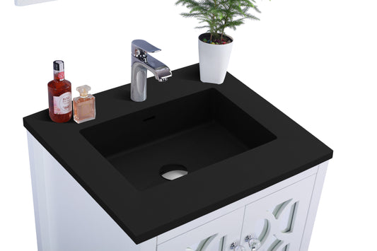 Laviva - Mediterraneo 24" White Bathroom Vanity with Matte Black VIVA Stone Solid Surface Countertop | 313MKSH-24W-MB
