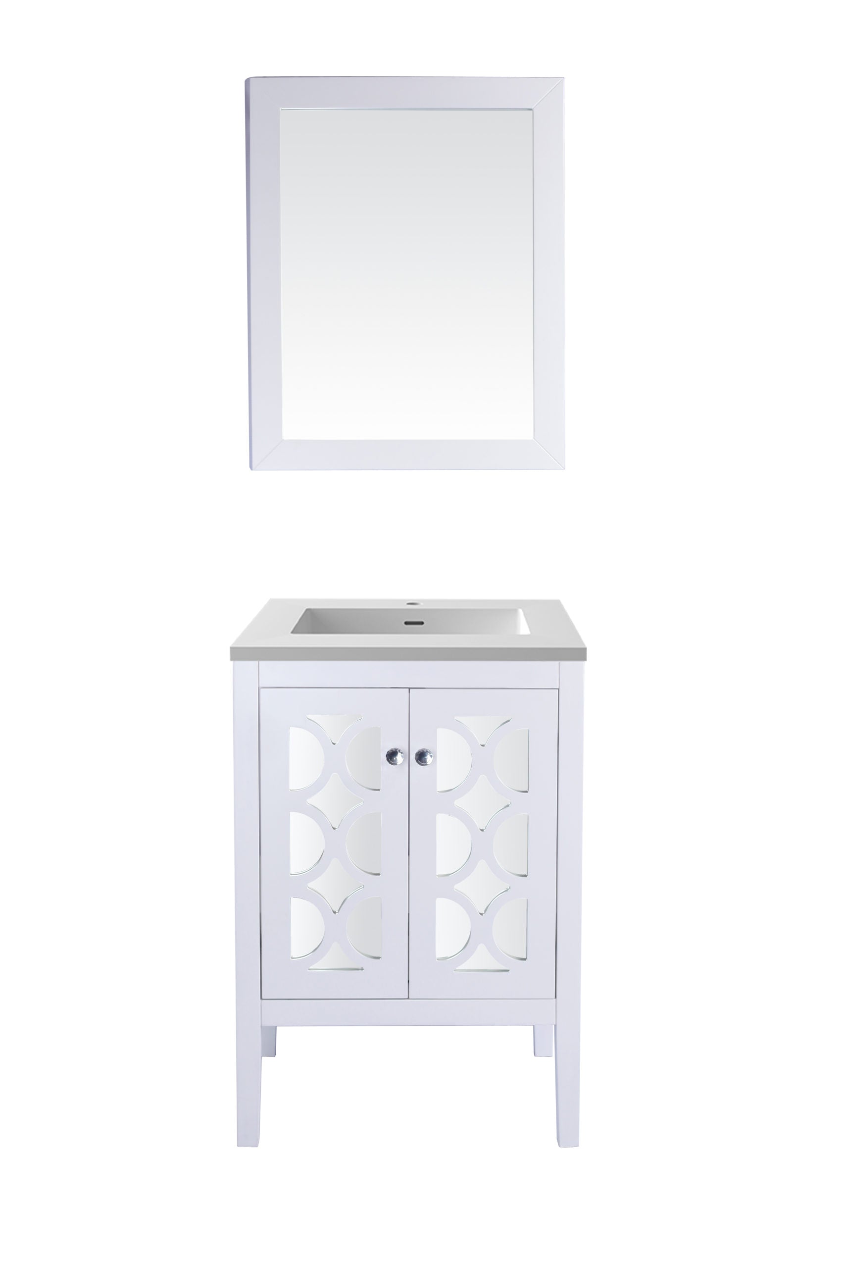 Laviva - Mediterraneo 24" White Bathroom Vanity with Matte White VIVA Stone Solid Surface Countertop | 313MKSH-24W-MW