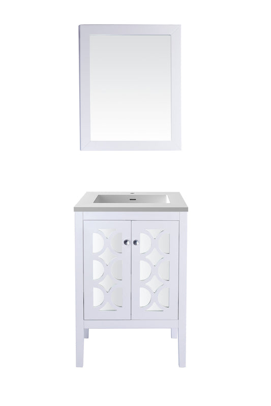Laviva - Mediterraneo 24" White Bathroom Vanity with Matte White VIVA Stone Solid Surface Countertop | 313MKSH-24W-MW
