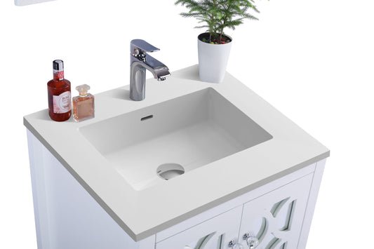 Laviva - Mediterraneo 24" White Bathroom Vanity with Matte White VIVA Stone Solid Surface Countertop | 313MKSH-24W-MW