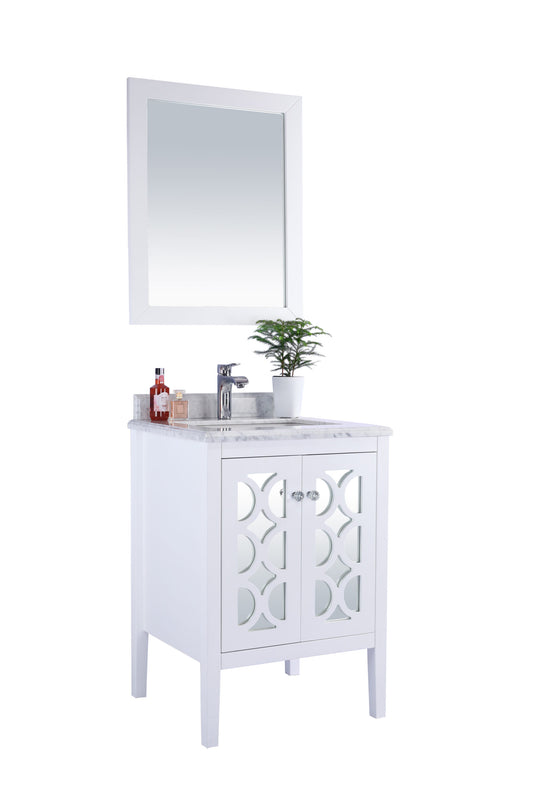 Laviva - Mediterraneo 24" White Bathroom Vanity with White Carrara Marble Countertop | 313MKSH-24W-WC