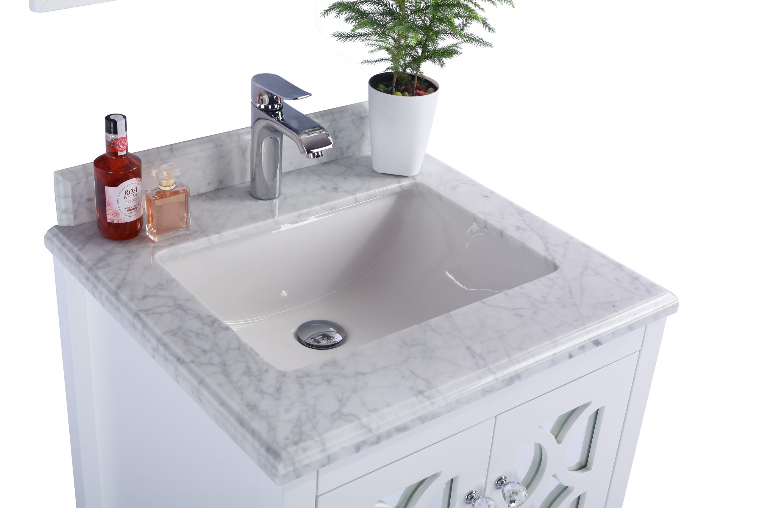 Laviva - Mediterraneo 24" White Bathroom Vanity with White Carrara Marble Countertop | 313MKSH-24W-WC