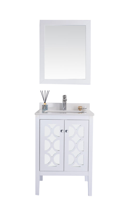 Laviva - Mediterraneo 24" White Bathroom Vanity with White Quartz Countertop | 313MKSH-24W-WQ
