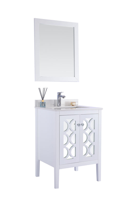 Laviva - Mediterraneo 24" White Bathroom Vanity with White Quartz Countertop | 313MKSH-24W-WQ