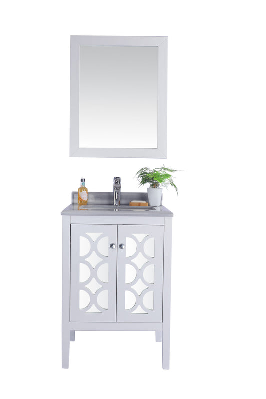 Laviva - Mediterraneo 24" White Bathroom Vanity with White Stripes Marble Countertop | 313MKSH-24W-WS