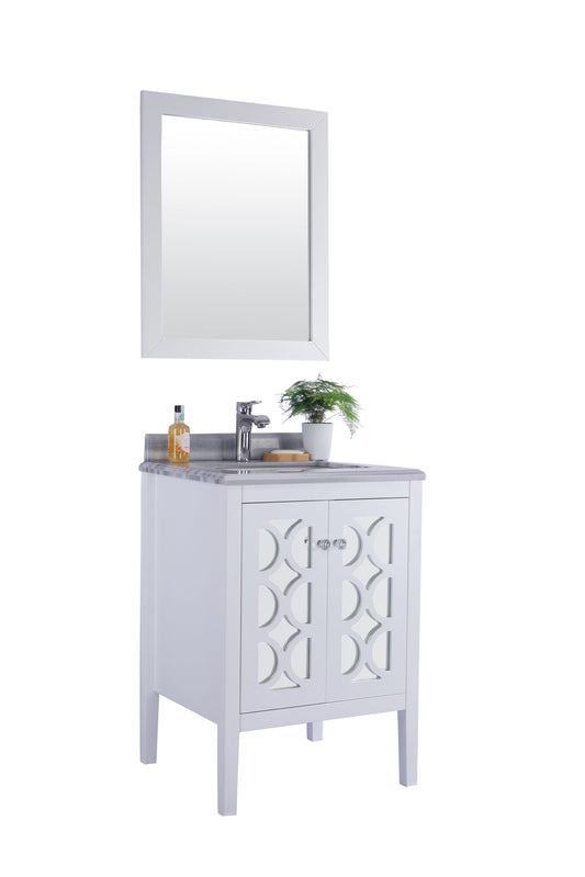 Laviva - Mediterraneo 24" White Bathroom Vanity with White Stripes Marble Countertop | 313MKSH-24W-WS