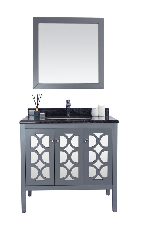 Laviva - Mediterraneo 36" Grey Bathroom Vanity with Black Wood Marble Countertop | 313MKSH-36G-BW