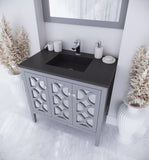 Laviva - Mediterraneo 36" Grey Bathroom Vanity with Matte Black VIVA Stone Solid Surface Countertop | 313MKSH-36G-MB