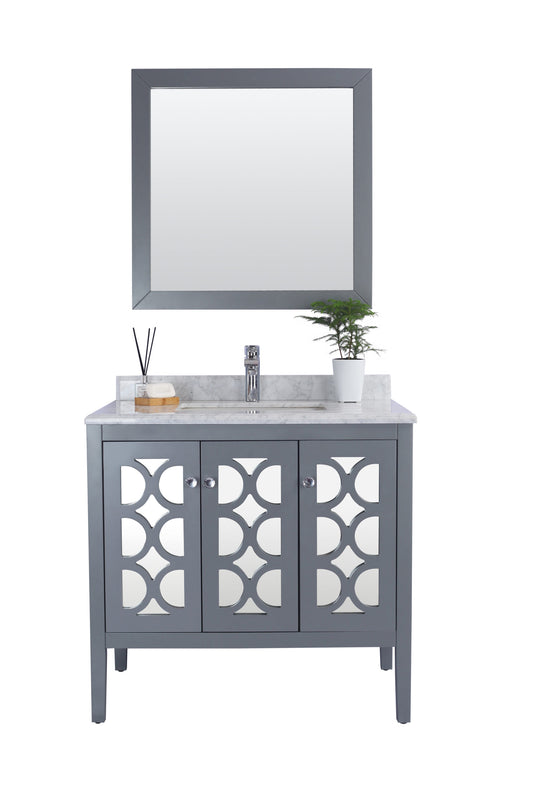 Laviva - Mediterraneo 36" Grey Bathroom Vanity with White Carrara Marble Countertop | 313MKSH-36G-WC