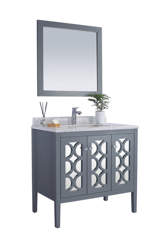 Laviva - Mediterraneo 36" Grey Bathroom Vanity with White Carrara Marble Countertop | 313MKSH-36G-WC