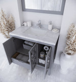 Laviva - Mediterraneo 36" Grey Bathroom Vanity with White Carrara Marble Countertop | 313MKSH-36G-WC