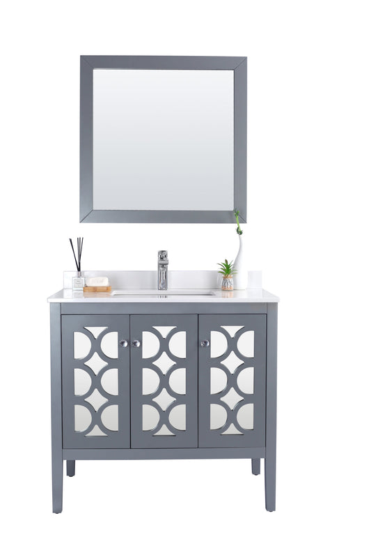 Laviva - Mediterraneo 36" Grey Bathroom Vanity with White Quartz Countertop | 313MKSH-36G-WQ