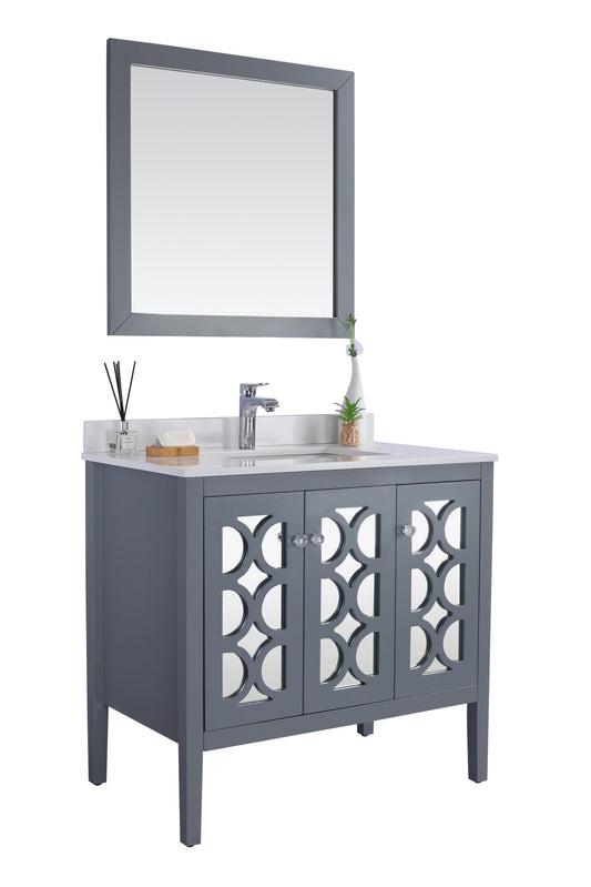 Laviva - Mediterraneo 36" Grey Bathroom Vanity with White Quartz Countertop | 313MKSH-36G-WQ