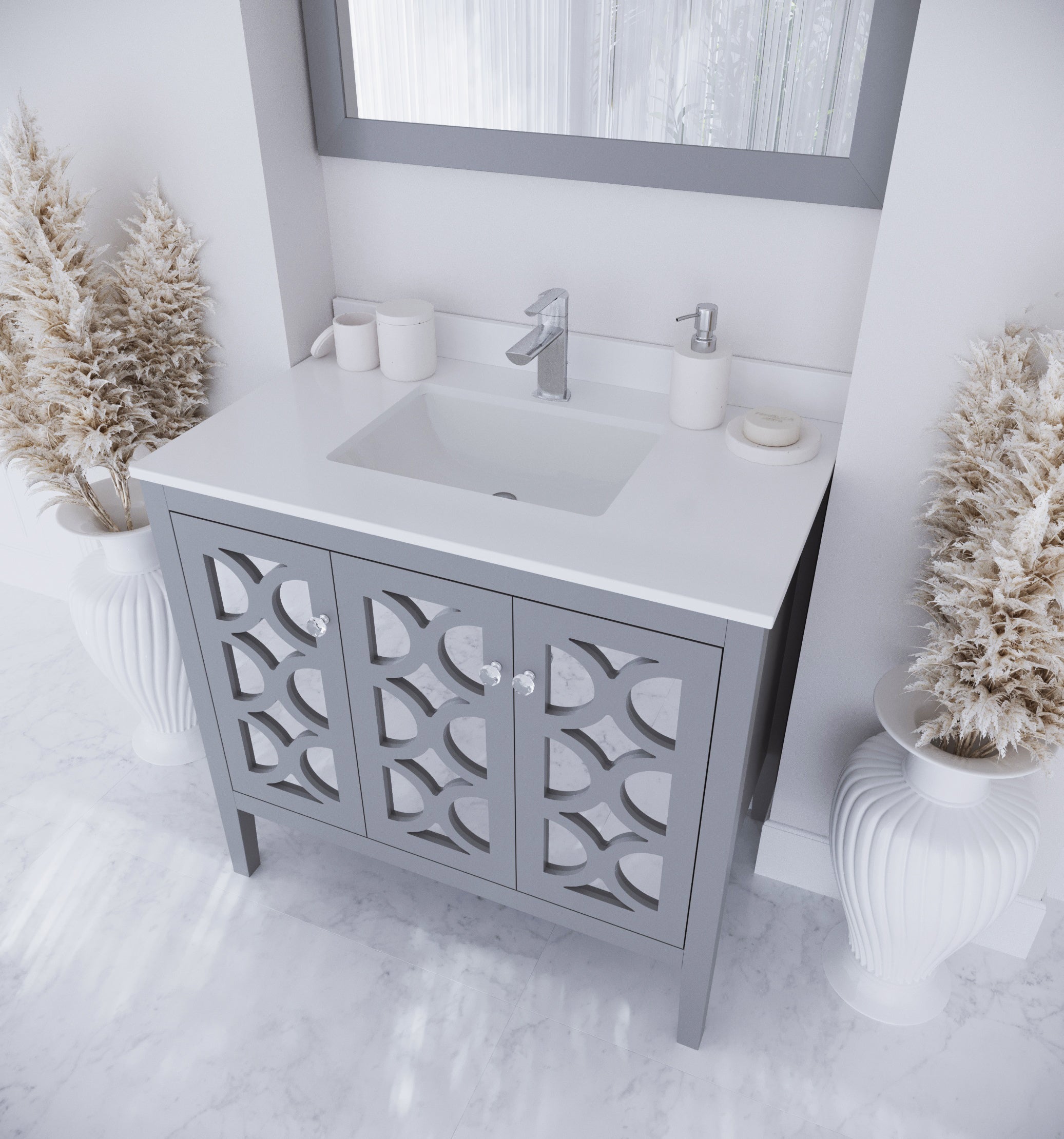 Laviva - Mediterraneo 36" Grey Bathroom Vanity with White Quartz Countertop | 313MKSH-36G-WQ