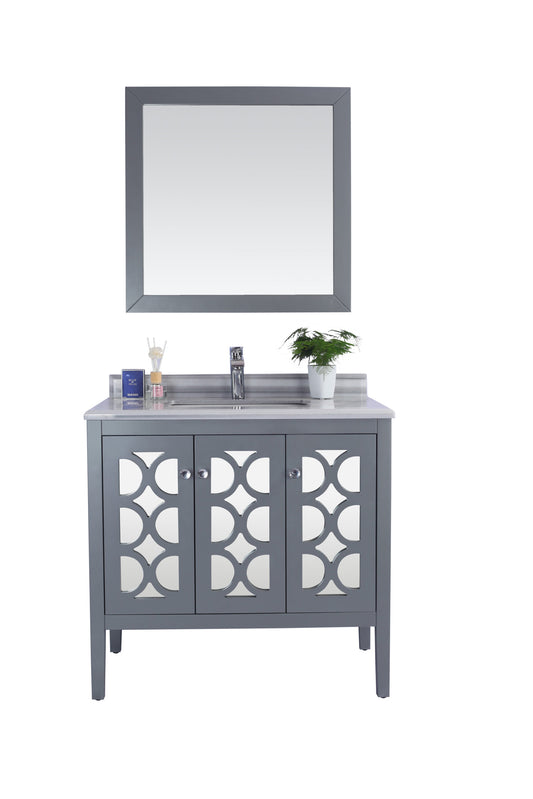 Laviva - Mediterraneo 36" Grey Bathroom Vanity with White Stripes Marble Countertop | 313MKSH-36G-WS