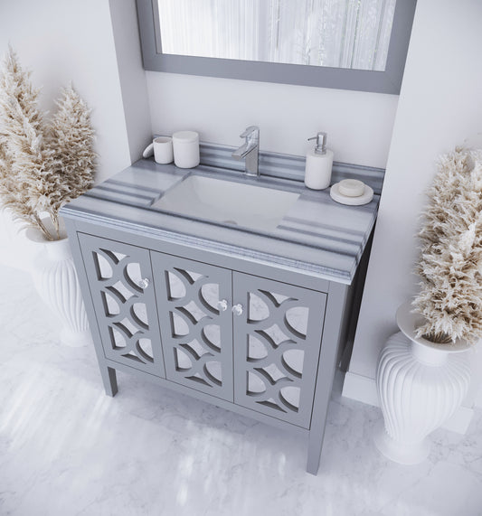 Laviva - Mediterraneo 36" Grey Bathroom Vanity with White Stripes Marble Countertop | 313MKSH-36G-WS