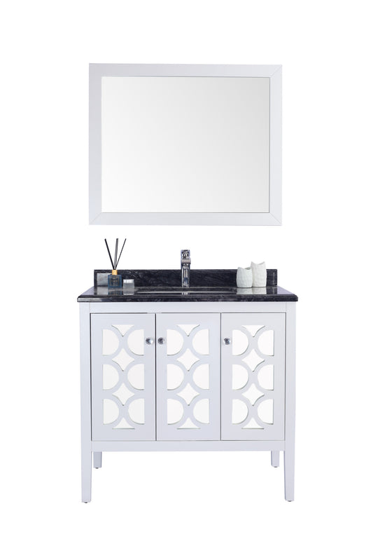 Laviva - Mediterraneo 36" White Bathroom Vanity with Black Wood Marble Countertop | 313MKSH-36W-BW