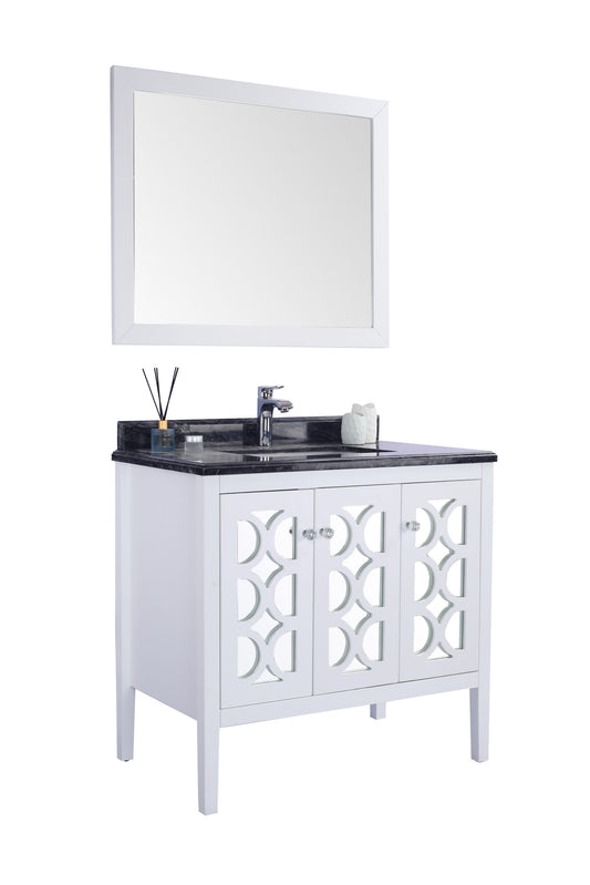 Laviva - Mediterraneo 36" White Bathroom Vanity with Black Wood Marble Countertop | 313MKSH-36W-BW
