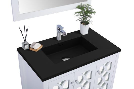 Laviva - Mediterraneo 36" White Bathroom Vanity with Matte Black VIVA Stone Solid Surface Countertop | 313MKSH-36W-MB
