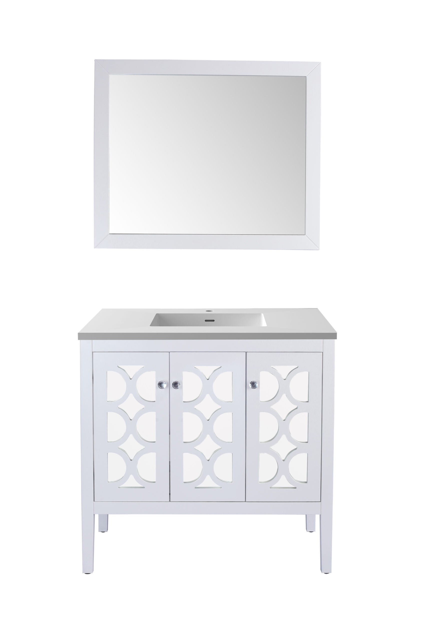 Laviva - Mediterraneo 36" White Bathroom Vanity with Matte White VIVA Stone Solid Surface Countertop | 313MKSH-36W-MW