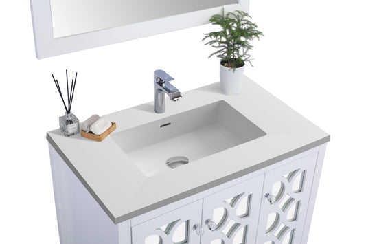 Laviva - Mediterraneo 36" White Bathroom Vanity with Matte White VIVA Stone Solid Surface Countertop | 313MKSH-36W-MW