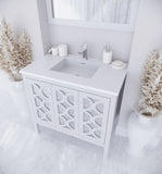 Laviva - Mediterraneo 36" White Bathroom Vanity with Matte White VIVA Stone Solid Surface Countertop | 313MKSH-36W-MW