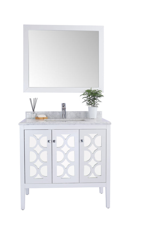 Laviva - Mediterraneo 36" White Bathroom Vanity with White Carrara Marble Countertop | 313MKSH-36W-WC