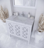 Laviva - Mediterraneo 36" White Bathroom Vanity with White Carrara Marble Countertop | 313MKSH-36W-WC