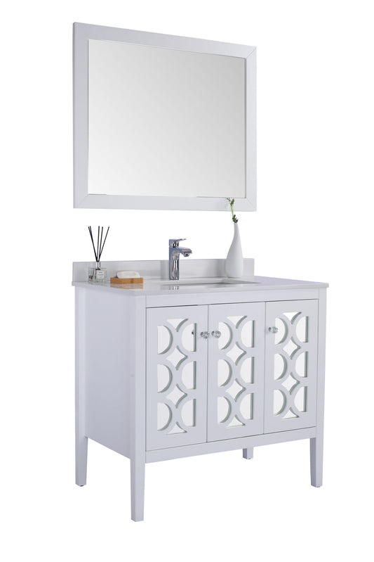 Laviva - Mediterraneo 36" White Bathroom Vanity with White Quartz Countertop | 313MKSH-36W-WQ