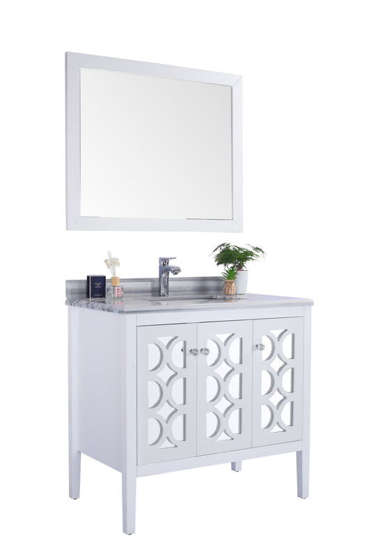 Laviva - Mediterraneo 36" White Bathroom Vanity with White Stripes Marble Countertop | 313MKSH-36W-WS