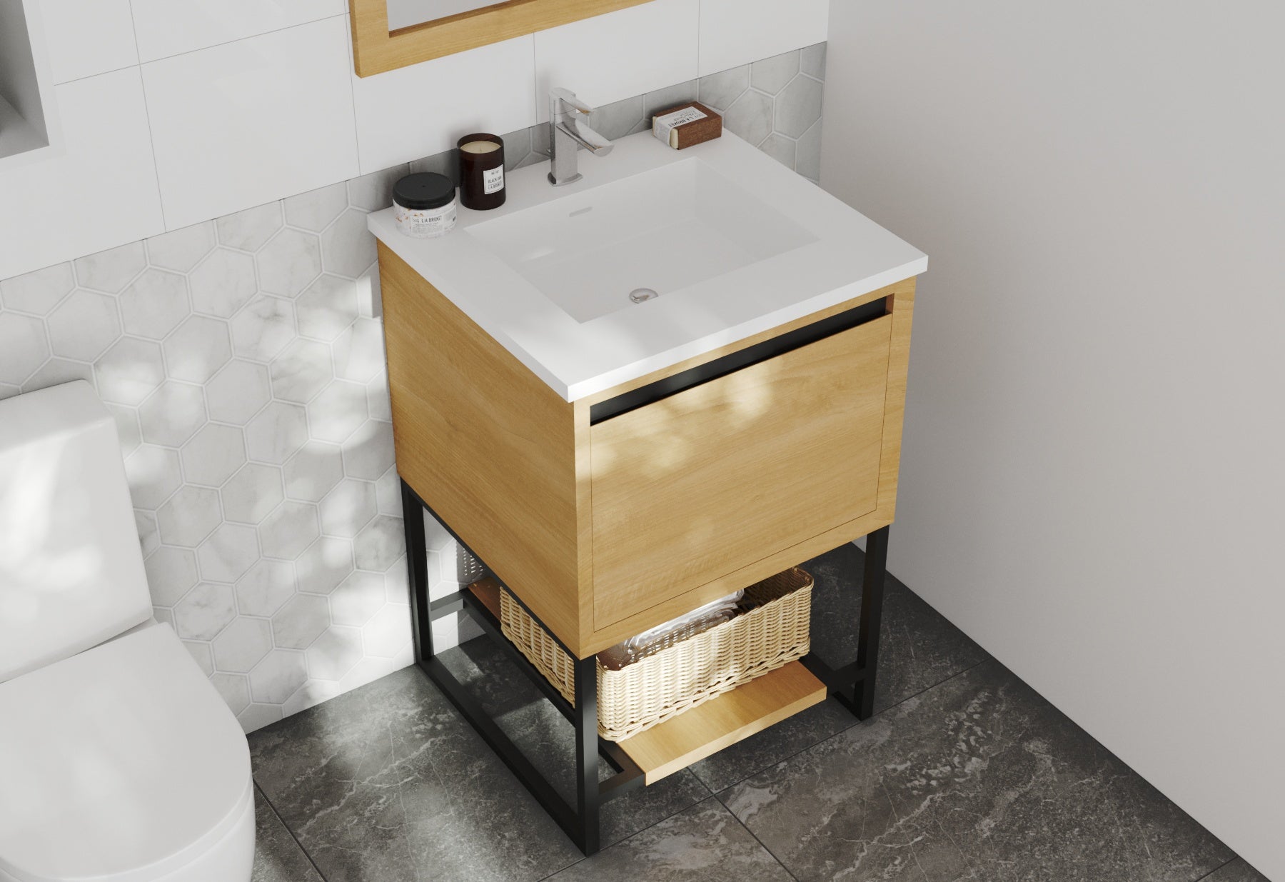 Laviva - Alto 24" California White Oak Bathroom Vanity with Matte White VIVA Stone Solid Surface Countertop | 313SMR-24CO-MW