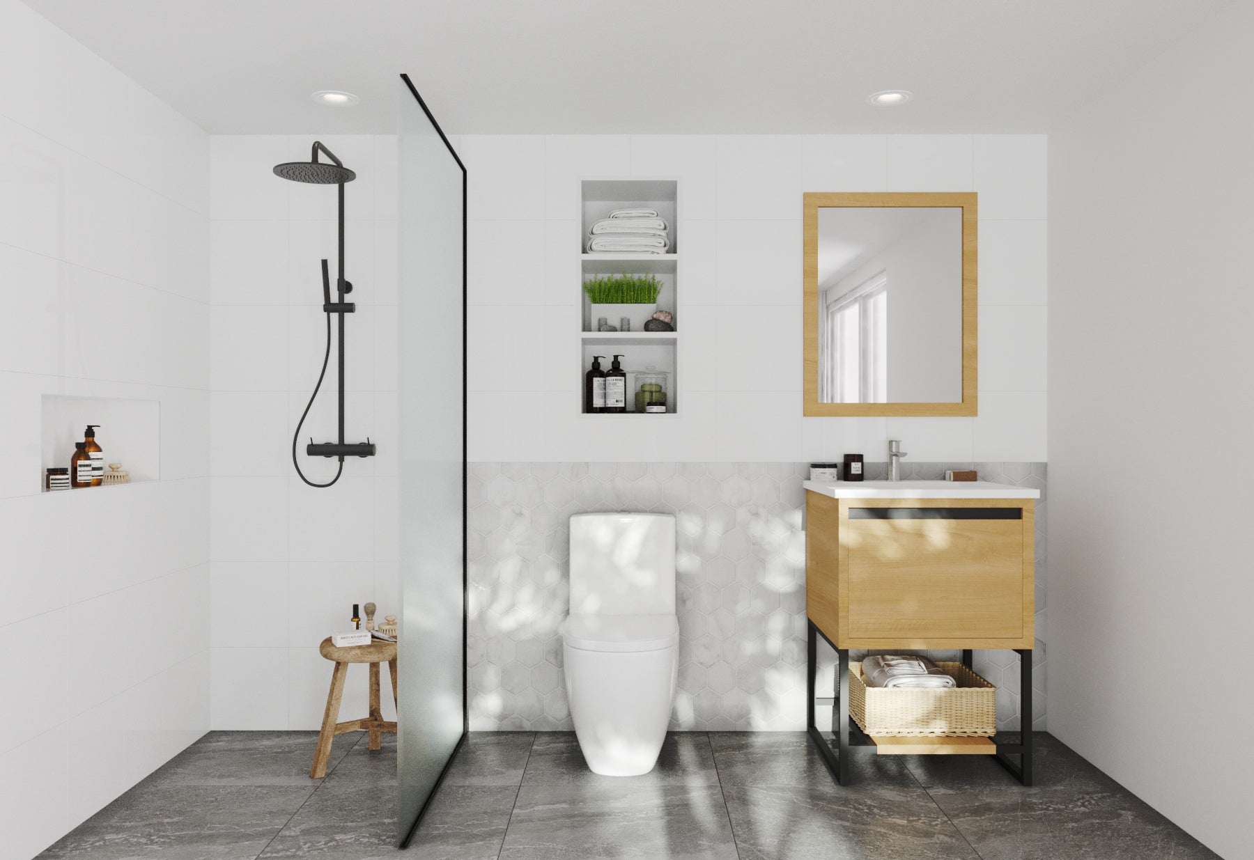 Laviva - Alto 24" California White Oak Bathroom Vanity with Matte White VIVA Stone Solid Surface Countertop | 313SMR-24CO-MW