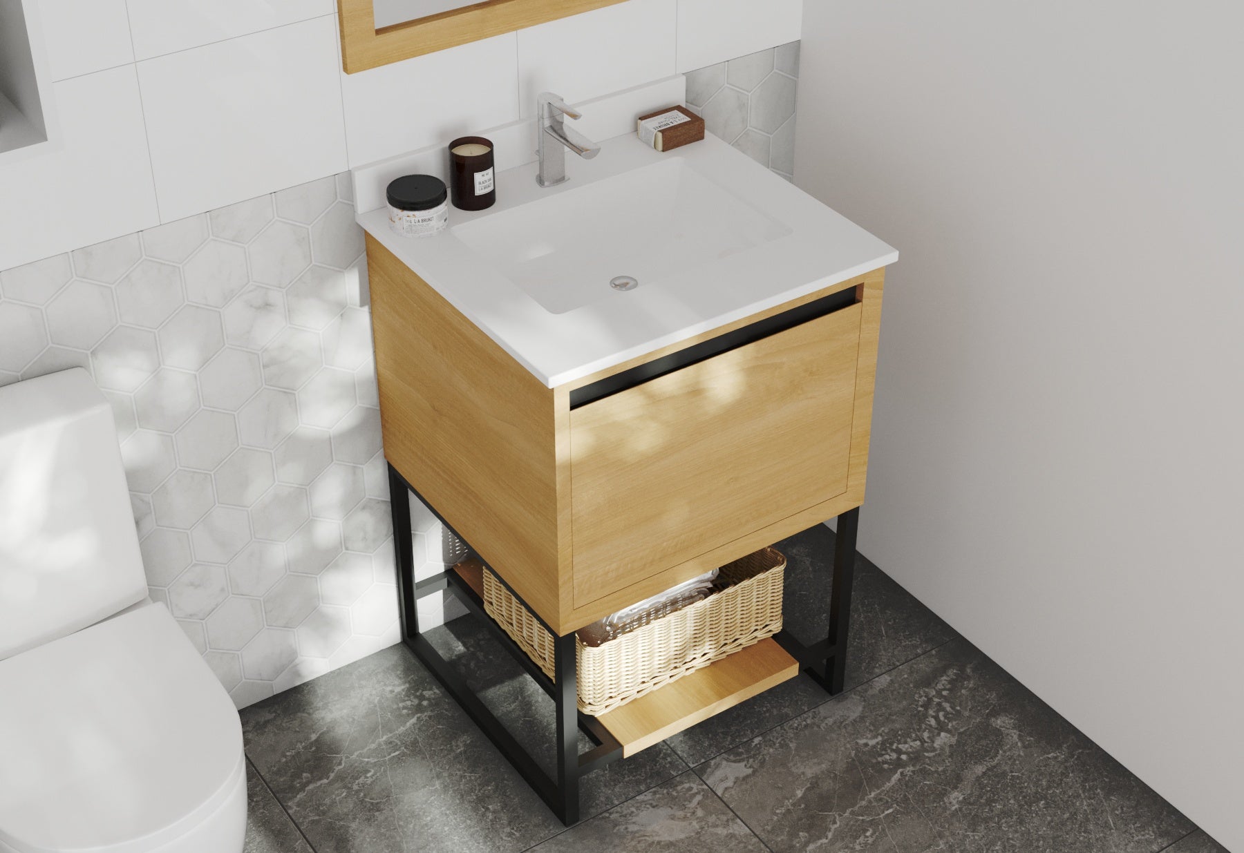 Laviva - Alto 24" California White Oak Bathroom Vanity with White Quartz Countertop | 313SMR-24CO-WQ