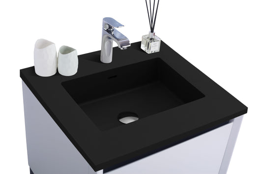 Laviva - Alto 24" White Bathroom Vanity with Matte Black VIVA Stone Solid Surface Countertop | 313SMR-24W-MB