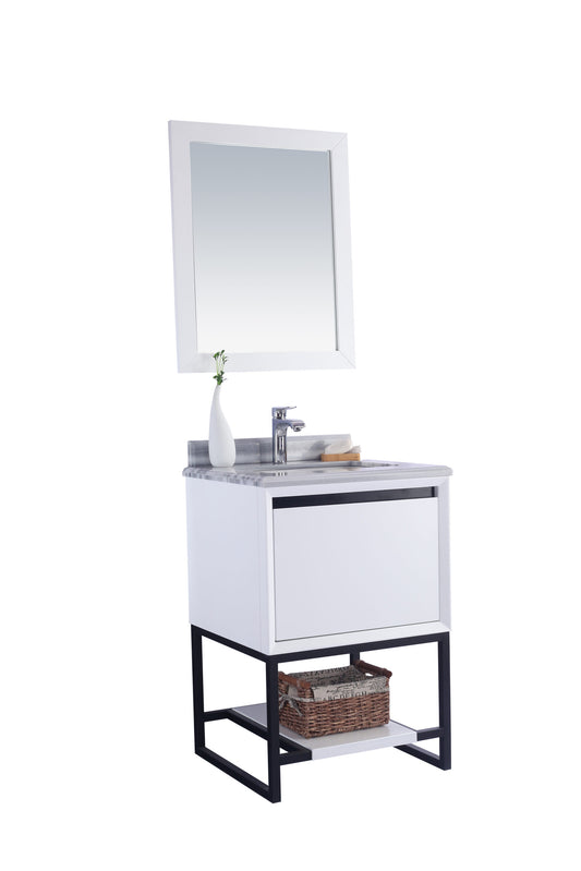 Laviva - Alto 24" White Bathroom Vanity with White Stripes Marble Countertop | 313SMR-24W-WS