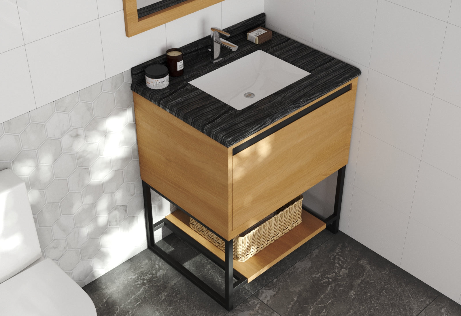 Laviva - Alto 30" California White Oak Bathroom Vanity with Black Wood Marble Countertop | 313SMR-30CO-BW