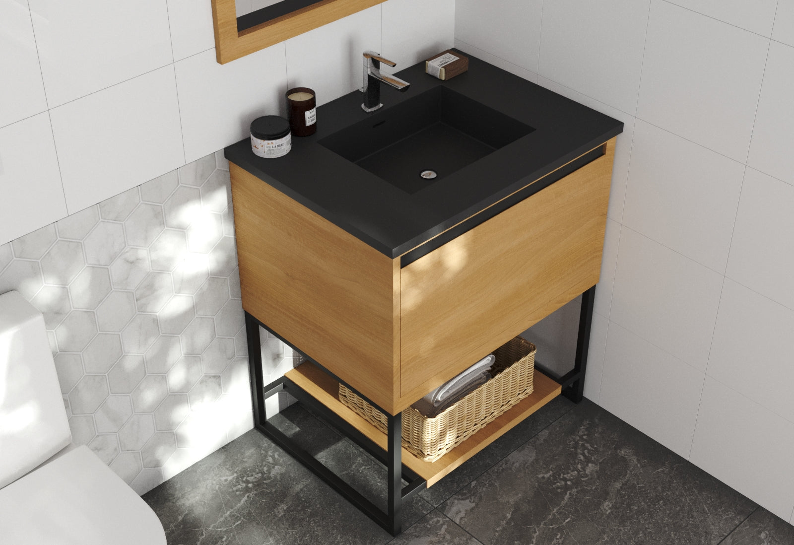 Laviva - Alto 30" California White Oak Bathroom Vanity with Matte Black VIVA Stone Solid Surface Countertop | 313SMR-30CO-MB