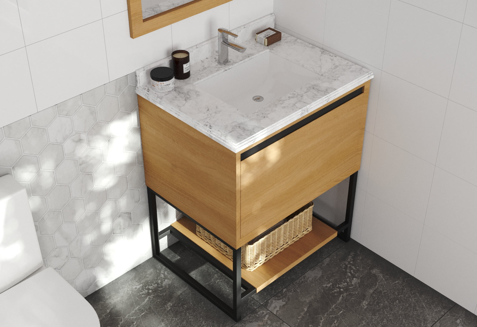 Laviva - Alto 30" California White Oak Bathroom Vanity with White Carrara Marble Countertop | 313SMR-30CO-WC