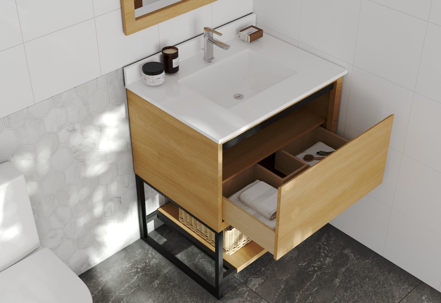 Laviva - Alto 30" California White Oak Bathroom Vanity with White Quartz Countertop | 313SMR-30CO-WQ
