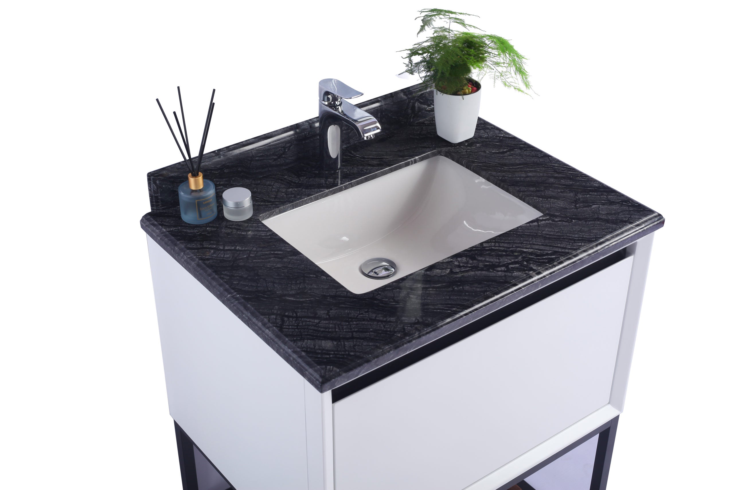 Laviva - Alto 30" White Bathroom Vanity with Black Wood Marble Countertop | 313SMR-30W-BW