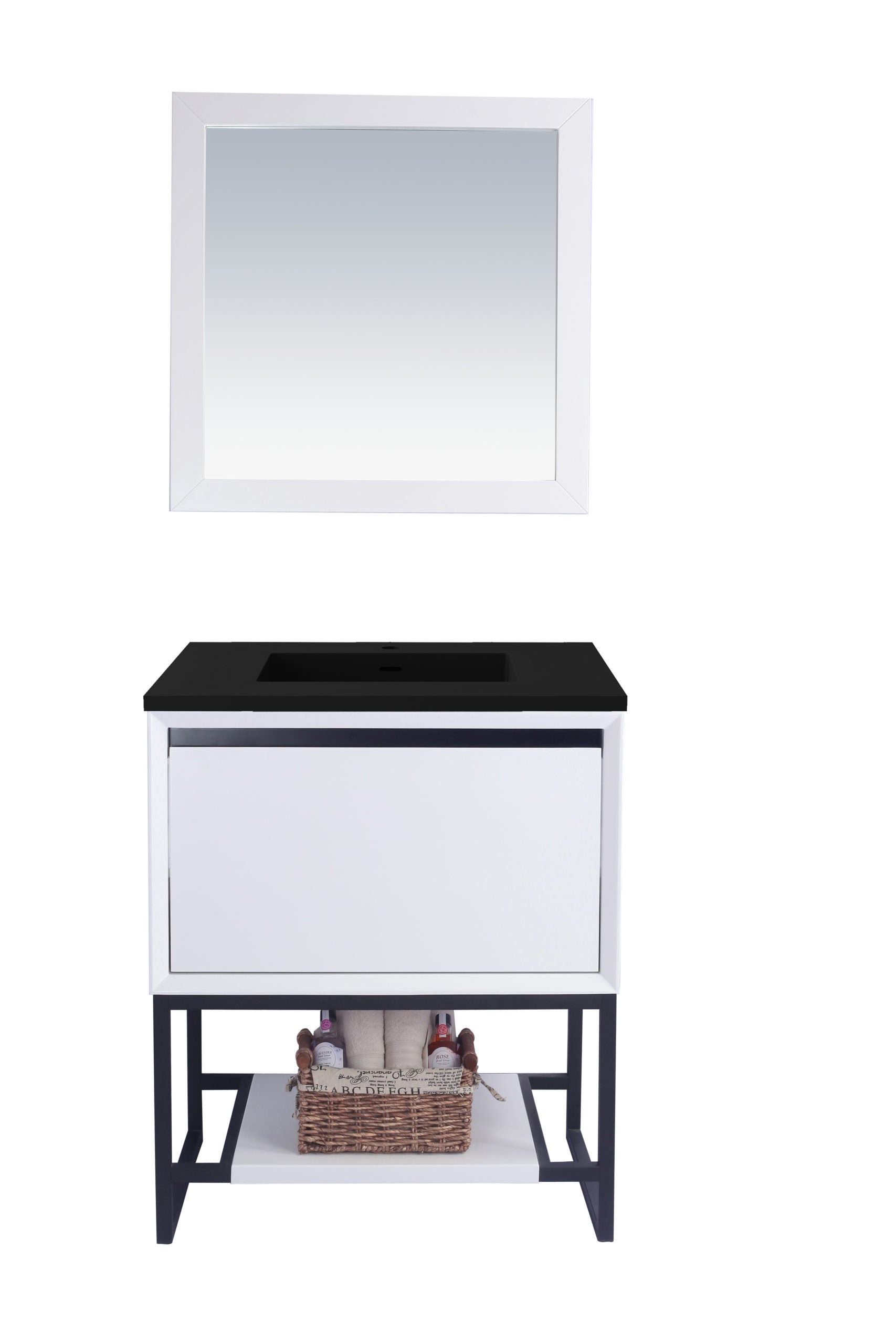 Laviva - Alto 30" White Bathroom Vanity with Matte Black VIVA Stone Solid Surface Countertop | 313SMR-30W-MB