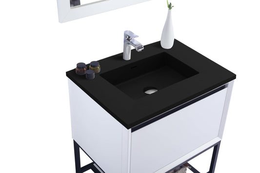 Laviva - Alto 30" White Bathroom Vanity with Matte Black VIVA Stone Solid Surface Countertop | 313SMR-30W-MB