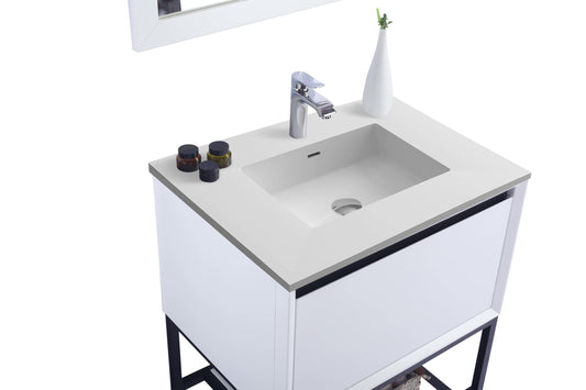 Laviva - Alto 30" White Bathroom Vanity with Matte White VIVA Stone Solid Surface Countertop | 313SMR-30W-MW