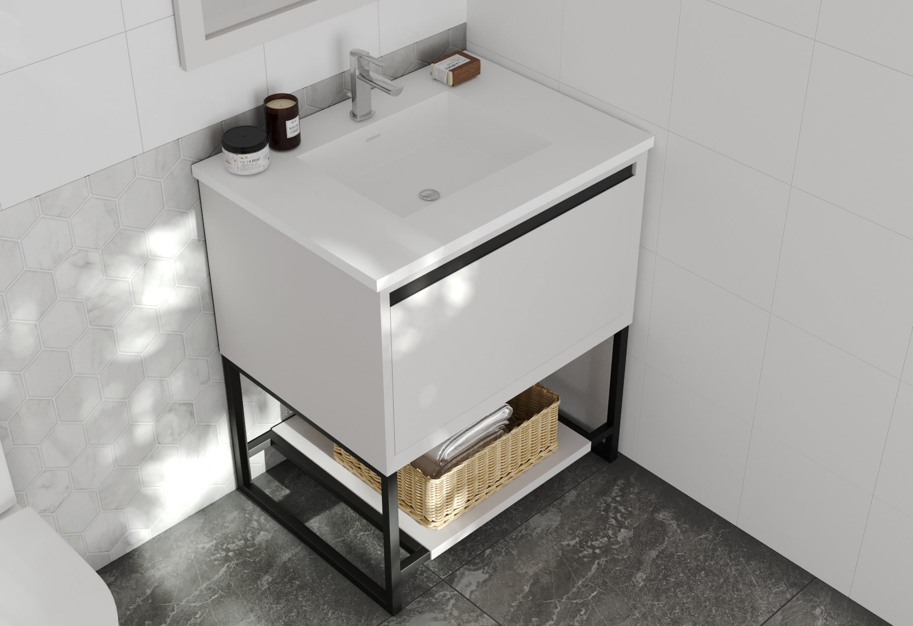 Laviva - Alto 30" White Bathroom Vanity with Matte White VIVA Stone Solid Surface Countertop | 313SMR-30W-MW